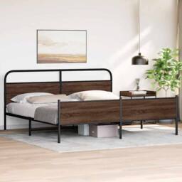 Berkfield Home Metal Bed Frame without Mattress Brown Oak 180x200 cm Super King - thumbnail 4