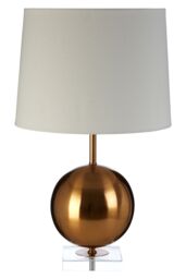 Orsina Gold Sphere Table Lamp, Luxe Gold Iron With Crystal Glass Base, White Linen Shade Orb Lamp For Living Room - thumbnail 1