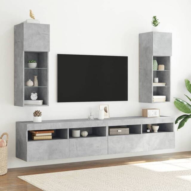 Berkfield Home TV Cabinet with LED Lights Concrete Grey 30.5x30x90 cm