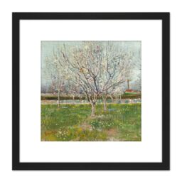 Artery8 Vincent Van Gogh Orchard In Blossom Plum Trees 8X8 Inch Square Wooden Framed Wall Art Print Picture with Mount in Black - thumbnail 1