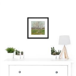 Artery8 Vincent Van Gogh Orchard In Blossom Plum Trees 8X8 Inch Square Wooden Framed Wall Art Print Picture with Mount in Black - thumbnail 2