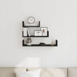 Berkfield Home Decorative Wall Shelves 3 pcs Black Oak Engineered Wood - thumbnail 1