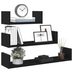 Berkfield Home Decorative Wall Shelves 3 pcs Black Oak Engineered Wood - thumbnail 4