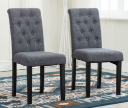 MCC Direct Set of 2 Linen Fabric Plush Padded Buttoned Back Dining Chairs in Grey - thumbnail 1