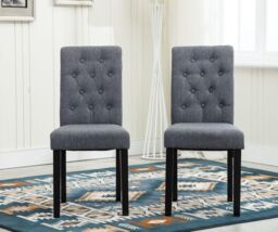 MCC Direct Set of 2 Linen Fabric Plush Padded Buttoned Back Dining Chairs in Grey - thumbnail 2