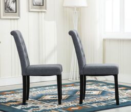 MCC Direct Set of 2 Linen Fabric Plush Padded Buttoned Back Dining Chairs in Grey - thumbnail 3