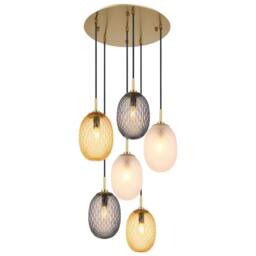 Netlighting Devin Cluster Pendant Gold Colours Matt Glass Shade 6x E14