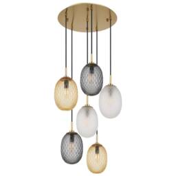 Netlighting Devin Cluster Pendant Gold Colours Matt Glass Shade 6x E14 - thumbnail 2