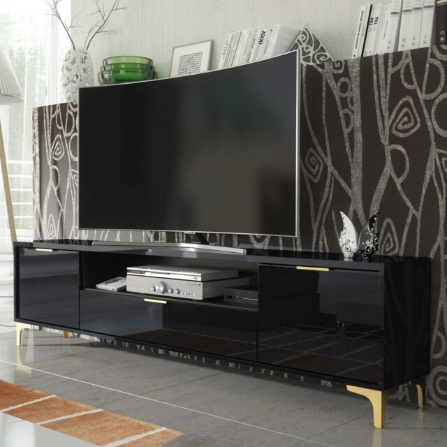 Mex Furniture LTD TV Unit 200cm Lux High Gloss in Black - image 1