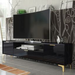 Mex Furniture LTD TV Unit 200cm Lux High Gloss in Black