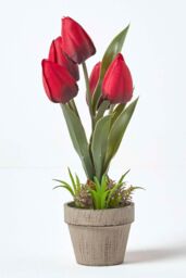 Homescapes Artificial Tulips in Grey Decorative Stone Pot, 27 cm in Red - thumbnail 5