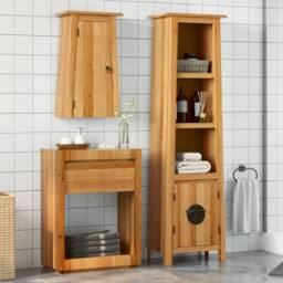 Berkfield Home Beautiful 2 Piece Bathroom Furniture Set Solid Wood Pine in Brown - thumbnail 2