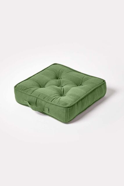 Homescapes Rajput Ribbed Cotton Floor Cushion in Dark Olive - Size: 40 cm x 40 cm - image 1