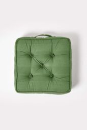 Homescapes Rajput Ribbed Cotton Floor Cushion in Dark Olive - Size: 40 cm x 40 cm - thumbnail 3