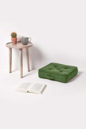 Homescapes Rajput Ribbed Cotton Floor Cushion in Dark Olive - Size: 40 cm x 40 cm - thumbnail 2