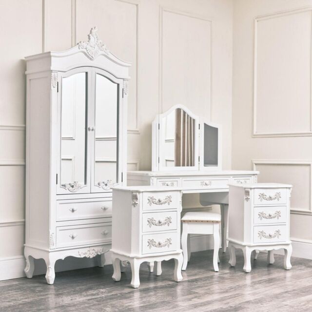 Melody Maison Antique White Closet, Dressing Table Set & Pair Of Bedside Tables - Pays Blanc Range - image 1