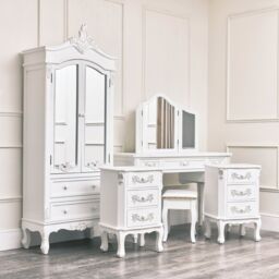 Melody Maison Antique White Closet, Dressing Table Set & Pair Of Bedside Tables - Pays Blanc Range - thumbnail 2