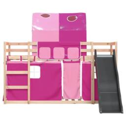 Berkfield Home Elegant Bunk Bed Frame with Slide & Curtains Pink 90x190 cm Single - thumbnail 7