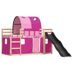 Berkfield Home Elegant Bunk Bed Frame with Slide & Curtains Pink 90x190 cm Single - thumbnail 1
