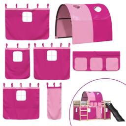 Berkfield Home Elegant Bunk Bed Frame with Slide & Curtains Pink 90x190 cm Single - thumbnail 5