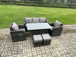 Fimous Rattan Garden Furniture 6 Piece Grey Patio Furniture Set Patio Conservatory 7 Seater Set Outdoor Rectangular Table & Chairs in Dark Grey - thumbnail 2