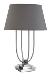 Orsina Grey Shade Table Lamp With Four Curved Arms, Desk Lamp With Square Base, Nickel Finish Lighting Accent in Silver