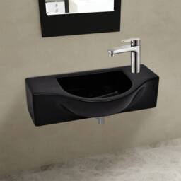 Berkfield Home Elegant Ceramic Bathroom Sink Basin with Faucet Hole Black - thumbnail 2