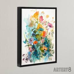 "Artery8 Colourful Spring Wild Flowers Framed Canvas Wall Art Print - Size: W12"" x H16""" - thumbnail 2