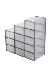 Living and Home 12Pcs Stackable Foldable Boxes Shoes Organizer Clear Plastic Shoe Storage Box in Grey - thumbnail 4