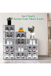 Living and Home 12Pcs Stackable Foldable Boxes Shoes Organizer Clear Plastic Shoe Storage Box in Grey - thumbnail 7