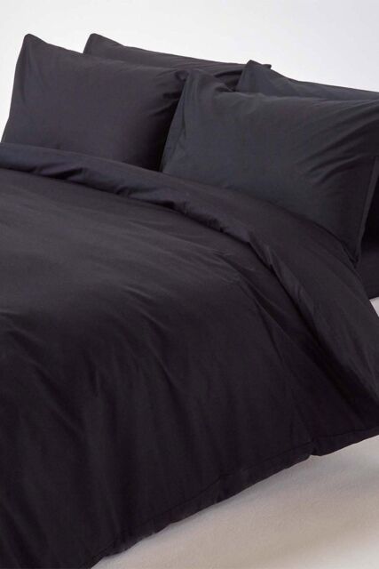 Homescapes Egyptian Cotton Duvet Cover with Pillowcase, 200 TC in Black - Size: King - image 1