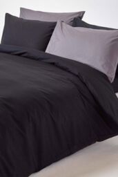 Homescapes Egyptian Cotton Duvet Cover with Pillowcase, 200 TC in Black - Size: King - thumbnail 5