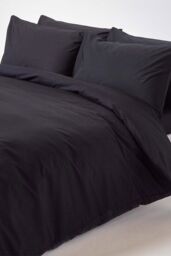 Homescapes Egyptian Cotton Duvet Cover with Pillowcase, 200 TC in Black - Size: King - thumbnail 1