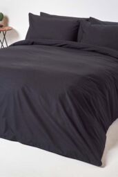 Homescapes Egyptian Cotton Duvet Cover with Pillowcase, 200 TC in Black - Size: King - thumbnail 2