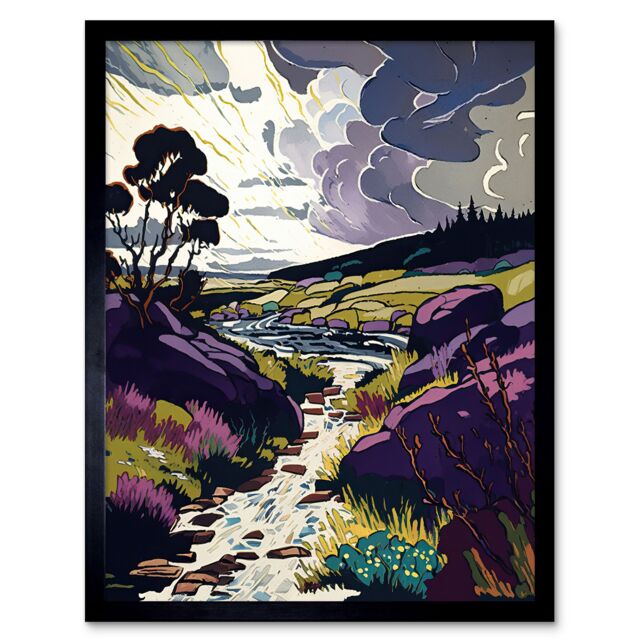 "Artery8 Wall Art Print Scottish Landscape with Stormy Clouds Art Framed in Black - Size: W12"" x H16""" - image 1