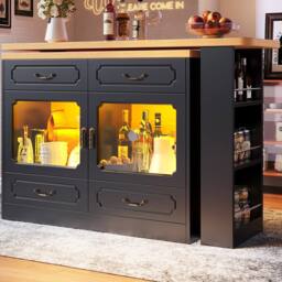 Rolipo Extendable Black Rotating Bar Table Kitchen Island with Storage - thumbnail 4