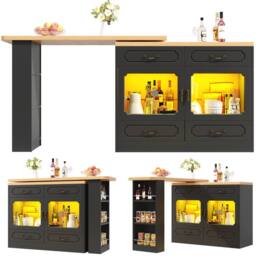 Rolipo Extendable Black Rotating Bar Table Kitchen Island with Storage - thumbnail 7