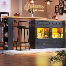 Rolipo Extendable Black Rotating Bar Table Kitchen Island with Storage - thumbnail 2
