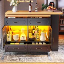 Rolipo Extendable Black Rotating Bar Table Kitchen Island with Storage - thumbnail 3