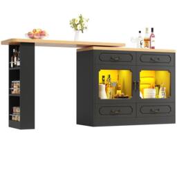 Rolipo Extendable Black Rotating Bar Table Kitchen Island with Storage - thumbnail 6