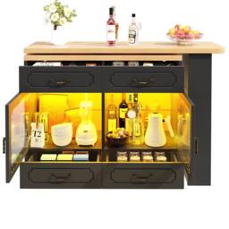 Rolipo Extendable Black Rotating Bar Table Kitchen Island with Storage - thumbnail 9