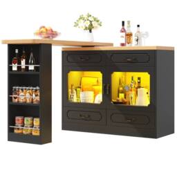 Rolipo Extendable Black Rotating Bar Table Kitchen Island with Storage - thumbnail 8