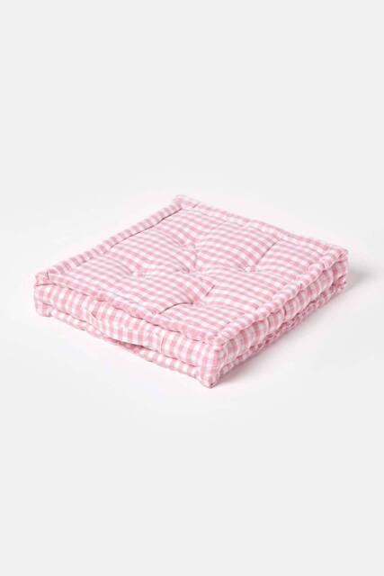 Homescapes Cotton Gingham Check Floor Cushion in Pink - Size: 50 cm x 50 cm - image 1