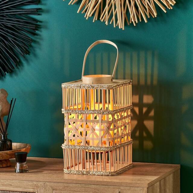 Wyld and Coco Lantern 39cm Rectangular with Glass Candle Holder in Brown - image 1
