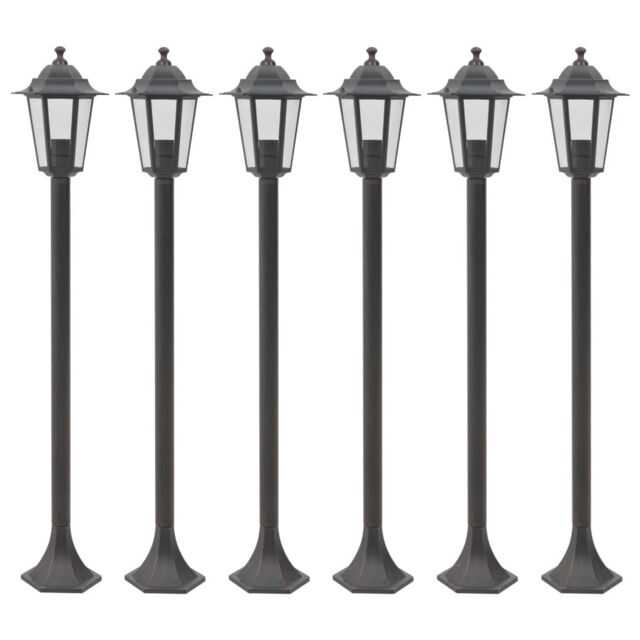 Berkfield Home Garden Post Lights 6 pcs E27 110 cm Aluminium Bronze in Brown - image 1