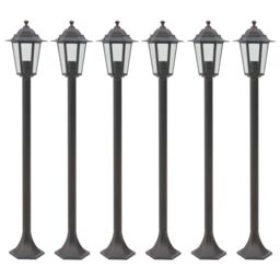 Berkfield Home Garden Post Lights 6 pcs E27 110 cm Aluminium Bronze in Brown - thumbnail 1