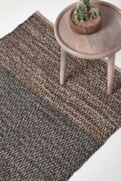 Homescapes Leather Handwoven Herringbone Rug in Grey - Size: 90 cm x 150 cm - thumbnail 1