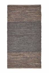 Homescapes Leather Handwoven Herringbone Rug in Grey - Size: 90 cm x 150 cm - thumbnail 2