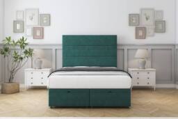 "Comfort Beds Rosa Plush Ottoman Bed Set With 54"" Floor Standing Headboard in Emerald - Size: Double" - thumbnail 1