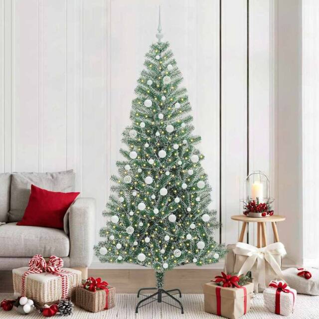 Berkfield Home Artificial Christmas Tree Snow Flocked with LED Light 210 cm in Green - image 1